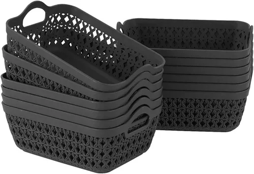 Miniatura 8 de 6-Pack Gray Small Plastic Storage Baskets Tray with Handle, Plastic Organizing Baskets