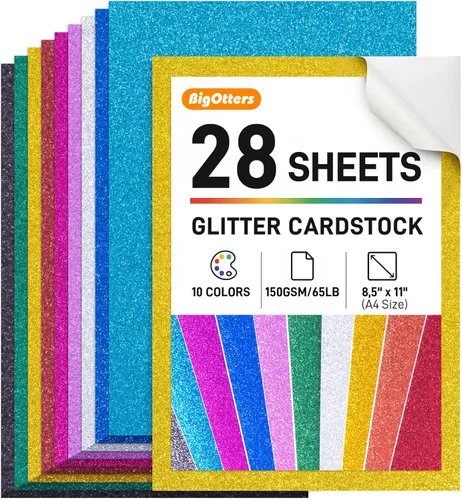 BigOtters 28 hojas de cartulina con purpurina, 10 colores surtidos de papel brillante con purpurina para manualidades y manualidades, suministros de