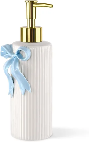 Miniatura 2 de Dispensador de jabón de cerámica hecho a mano, dispensador de líquido de loción para manos, recargable para decoración de cocina y baño (azul cinta)