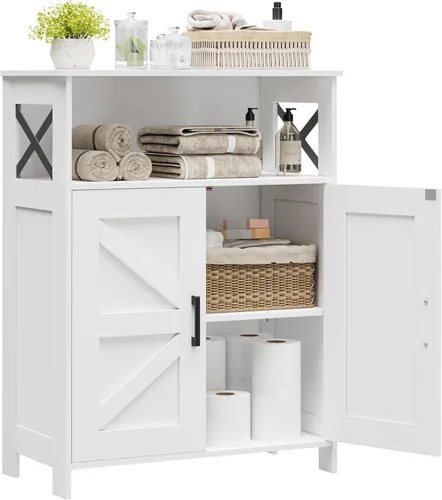 Miniatura 12 de Homhedy Armario de almacenamiento de baño con 2 puertas, gabinete de papel higiénico con estante ajustable, gabinete de baño pequeño para Negro