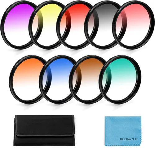 Kit de filtros de color graduados de 2.047 in, 9 piezas de filtro de lente de color gradual juego de accesorios para cámara réflex digital Canon