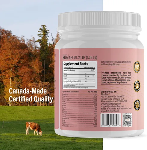 Miniatura 12 de Colágeno en polvo de 20 onzas, 66 porciones, péptidos de colágeno hidrolizados, bovino alimentado con pasto, sin sabor, fabricado en Canadá, soporta