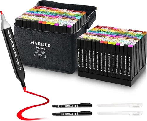 Marcadores de alcohol de 140 colores para niños y adultos, con soporte, marcadores artísticos a base de alcohol de doble punta para colorear,