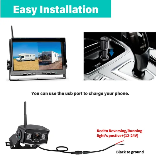 Miniatura 2 de Nuoenx - Sistema de cámara inalámbrica de respaldo de 10 pulgadas, sistemas de cámara digital HD 1080P con monitor DVR Quad Split de 10 pulgadas