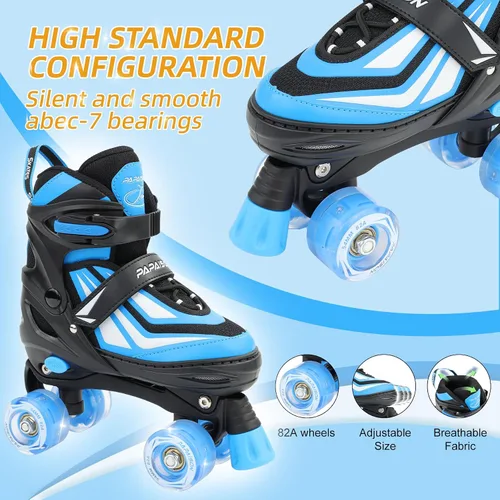 Miniatura 5 de PAPAISON Patines de ruedas para niños y niñas, patines ajustables de 4 tamaños con ruedas iluminadas para niños de 4 a 12 años Azul