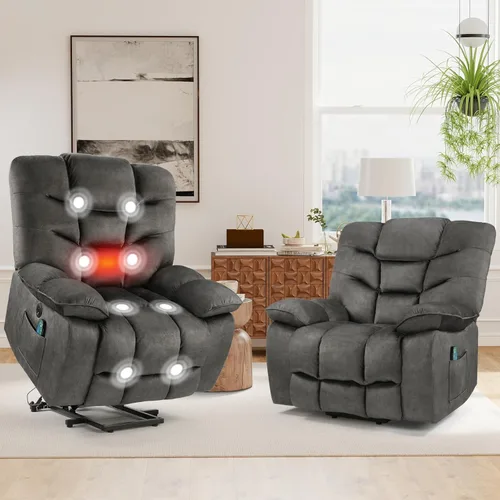 Miniatura 13 de HAOMARKETS Sillón reclinable de elevación eléctrica de gran tamaño con masaje y calor para personas mayores, silla reclinable de elevación eléctrica