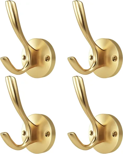 Paquete de 4 ganchos dorados para toallas, ganchos de pared dorados cepillados, ganchos de metal resistentes para colgar abrigos y sombreros, gancho