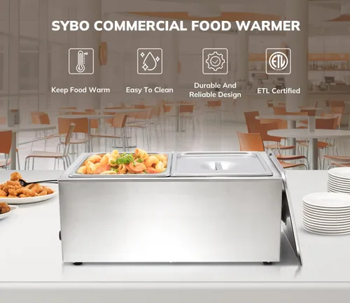 Miniatura 2 de SYBO ZCK Bain Marie - Calentador de alimentos, 2 secciones, Plateado