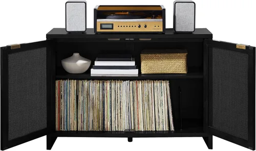 Miniatura 20 de Crosley Furniture Kenji - Armario para tocadiscos con almacenamiento de vinilo, soporte multimedia, organizador moderno para el hogar