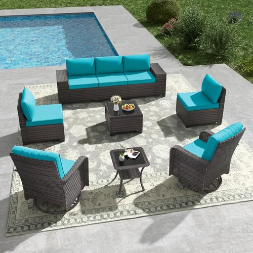 Miniatura 15 de Kullavik Juego de 13 muebles de patio al aire libre con mesa de fogata de gas propano de 43 pulgadas, 55000 BTU, mimbre de polietileno, sofá Arena