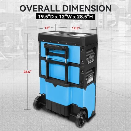 Miniatura 7 de Auto Dynasty Caja de herramientas apilable de 3 niveles, caja de herramientas rodante 3 en 1 de 19.5 pulgadas con ruedas, organizador de caja
