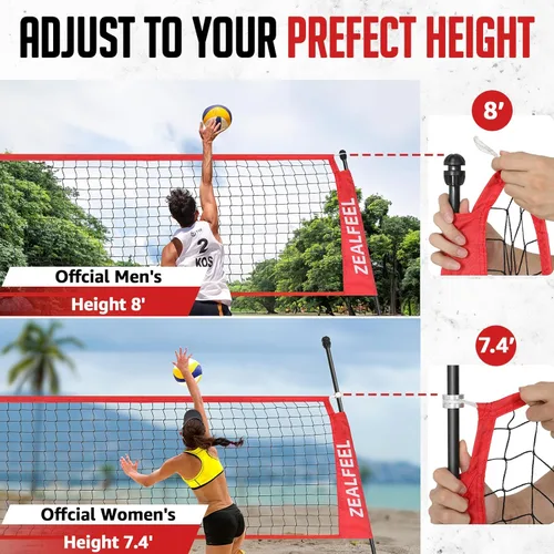 Miniatura 4 de ZEALFEEL Red de voleibol, red de entrenamiento de voleibol de 12 pies/20 pies para patio trasero de altura ajustable, red de práctica portátil