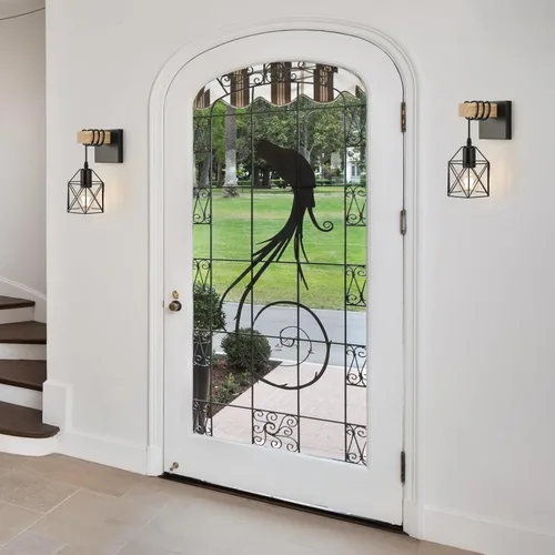 Miniatura 5 de Apliques de pared enchufables juego de dos, iluminación de pared estilo granja, lámpara de tocador negra para baño con pantalla de jaula metálica