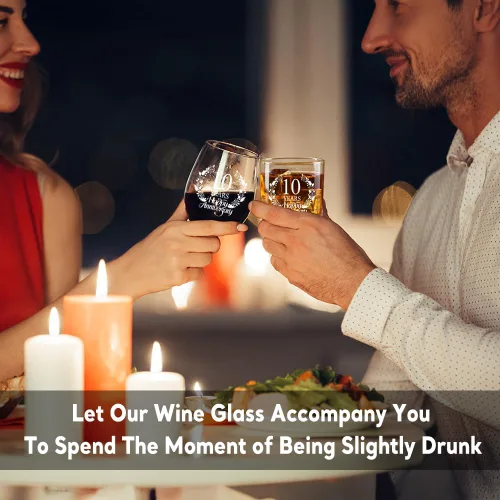 Miniatura 4 de Perfectinsoy Juego de regalo de copa de whisky y copa de vino sin tallo, regalo de boda para mamá, papá, alma gemela, pareja, regalos de 10 años