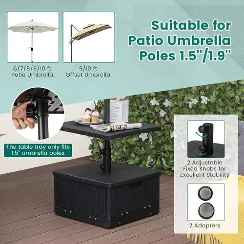 Miniatura 4 de Giantex Mesa auxiliar para exteriores con soporte para paraguas, bolsa con peso rellenable de 175 libras, bandeja de mesa ajustable para paraguas, 2