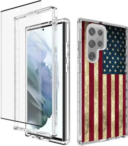 Miniatura 8 de Funda para Galaxy S22 Ultra 5G SM-S908U con protector de pantalla de vidrio templado, bonito patrón de mandala transparente, funda protectora