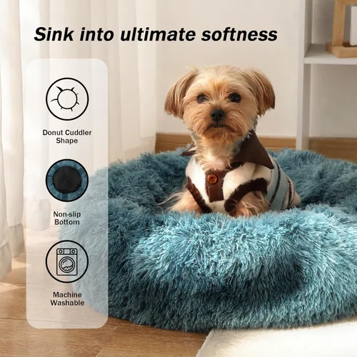 Miniatura 2 de NOYAL Cama Calmante en Forma de Rosquilla para Perros Pequeños a Medianos y Gatos - Cama para Mascotas de Felpa de Piel Sintética Anti-Ansiedad