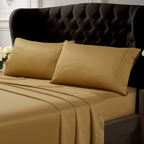 Miniatura 8 de Tribeca Living Juego de 2 fundas de almohada de satén de algodón egipcio tamaño King, color liso, 500 hilos, ropa de cama de lujo, café