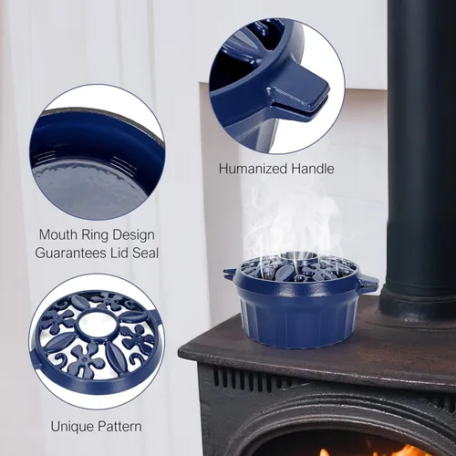 Miniatura 6 de G GOOD GAIN Vaporizador para Estufa de Leña - Cuenco Redondo de Hierro Fundido Olla Humidificadora para Chimenea con Abertura Superior Grande