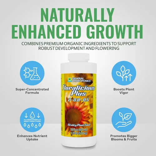 Miniatura 3 de General Hydroponics Floralicious Plus, Vitality Plant Food, 2-0.8-0.5, 16.oz.