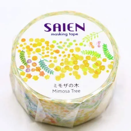 Kamiiso - Cinta adhesiva Saien - Cinta Washi (0.787 in) - Árbol de mimosa - para álbumes de recortes, manualidades, manualidades, decoración de