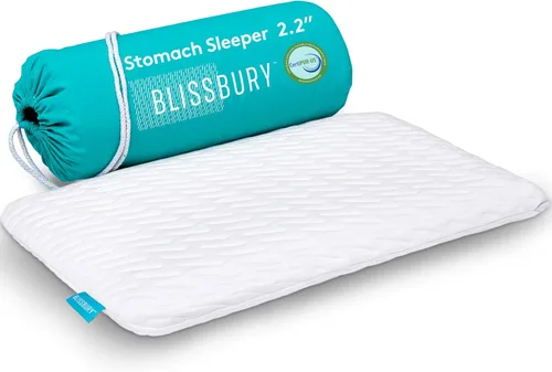 Miniatura 12 de BLISSBURY Almohada para dormir boca abajo - Almohada delgada de espuma viscoelástica para quienes duermen boca abajo Almohada ultra delgada