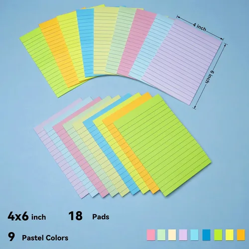 Miniatura 2 de (18 blocs) notas adhesivas forradas de 4 x 6 pulgadas, bloc de notas grandes con líneas, colores pastel, bloc de notas autoadhesivo, fuerte