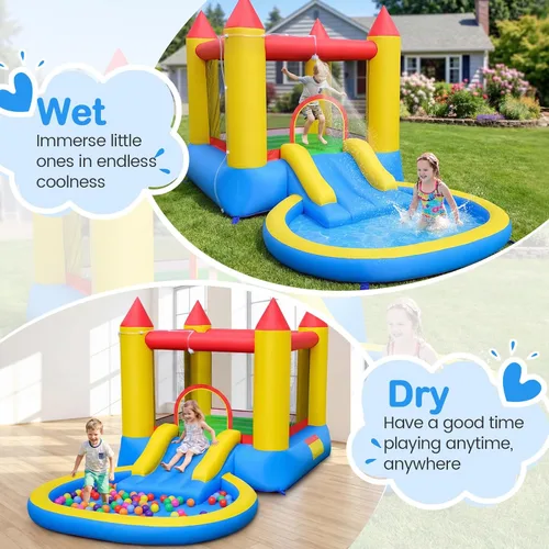 Miniatura 4 de Costzon Casa inflable de rebote con tobogán acuático con piscina de bolas y piscina de salpicaduras, castillo de salto animoso para niños diversión