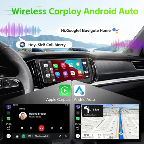 Miniatura 2 de Estéreo de radio DIN único para automóvil con Apple Carplay inalámbrico y Android Auto, pantalla táctil IPS de 5.7 pulgadas estéreo para automóvil