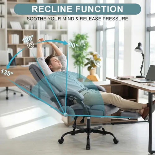 Miniatura 5 de Silla de oficina ejecutiva, silla de escritorio ergonómica y cómoda con reposapiés y reposabrazos acolchados, piel sintética resistente para Negro