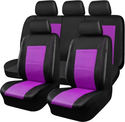 Miniatura 13 de CAR Pass Skyline - Fundas de asiento de cuero de alta calidad, impermeables, de poliuretano, juego completo, fundas de asiento delantero y trasero