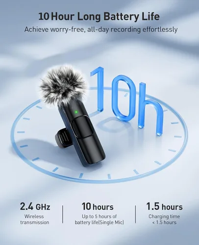 Miniatura 10 de MENERESAS Mini micrófono 3 en 1 para iPhone: Micrófonos Lavalier inalámbricos para iOS/Android/Cámara - Micrófono de solapa con reducción de ruido