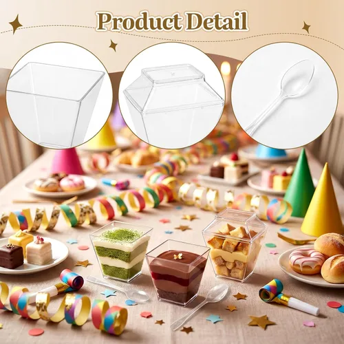 Miniatura 3 de Oomcu Mini tazas de parfait cuadradas transparentes desechables para yogur, helado, mousse, aperitivos, embutidos, pudín, gelatina, dulces