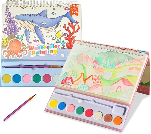 Miniatura 14 de Cavnewt Libro de Pintura de Acuarela de Bolsillo, 21 Páginas, Set de Libro para Colorear con Acuarela de Viaje para Niños de 3-8 Años, Regalos