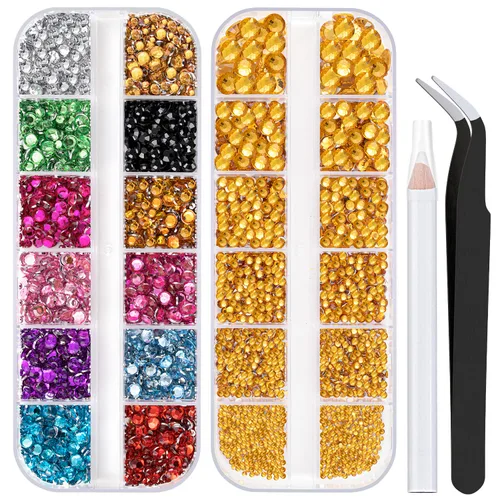 4520 diamantes de imitación para uñas, de 0.069 a 0.236 pulgadas, coloridos, dorados, con parte trasera plana, redondos, brillantes, para