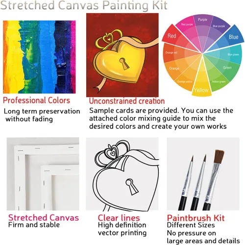 Miniatura 2 de VALLSIP Paquete de 2 Kit de Pintura y Bebida con Lienzo Pre-dibujado para Pintar para Adultos Lienzo Estirado Juegos de Parejas Noche de Cita