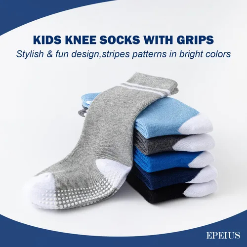 Miniatura 4 de EPEIUS Calcetines altos hasta la rodilla con agarre antideslizante, calcetines de tubo para niños y niñas, paquete de 5