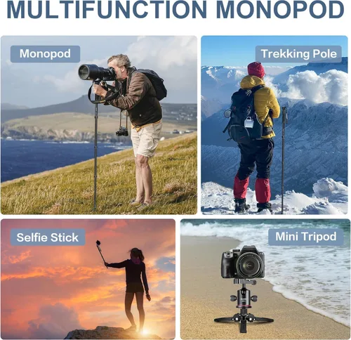 Miniatura 6 de Manbily Monopods for Cameras with Feet, 5 Sections, 67'', Max Load 15.43lb, Camera Monopod Extendable Portable Travel Aluminum for DSLR Canon Nikon