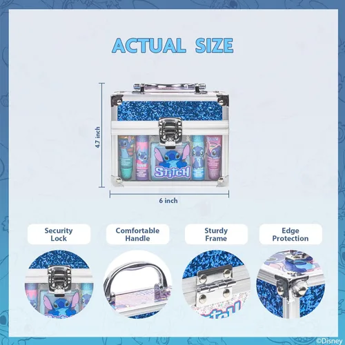 Miniatura 4 de Disney Stitch Beauty Mini Train Case Set incluye tubo de brillo de labios, bálsamo labial, brillo de labios compacto para fiestas de niñas, fiestas