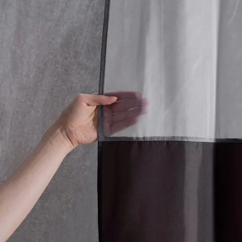 Miniatura 3 de Furlinic Cortina de ducha pequeña de 36 x 72 pulgadas, no necesita ganchos, cortinas de baño de tela de tamaño medio con ventana transparente, Gris
