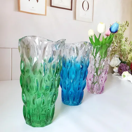 Miniatura 2 de Florero de cristal irrompible de 3.5 libras, 9.5 pulgadas, florero brillante estilo bohemio, para centros de mesa, cocina, oficina, sala de estar
