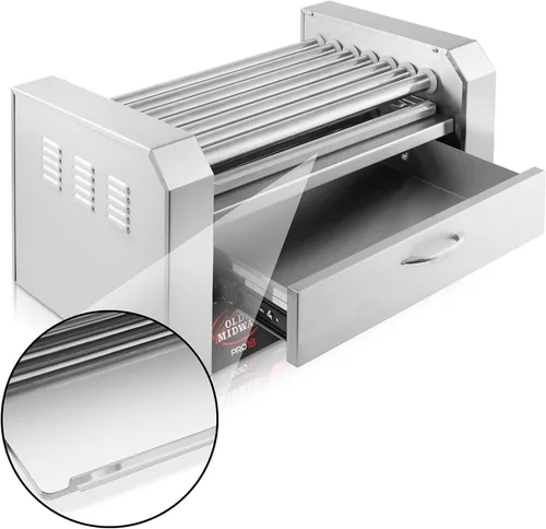 Miniatura 4 de Olde Midway Máquina eléctrica de 18 Hot Dog con 7 rodillos para parrilla con cajón de calentamiento de bollo, grado comercial, acero inoxidable