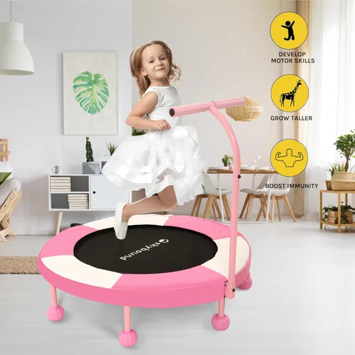 Miniatura 8 de SkyBound Trampolín interior de 36 pulgadas para niños – Trampolín interior para niños con mango – Trampolín para niños pequeños con tubo de acero