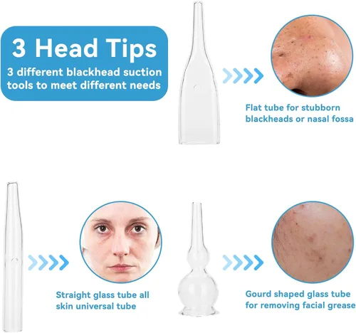 Miniatura 6 de Kit de tubo de vidrio al vacío, 3 piezas, eliminación de puntos negros, aspirador de poros de succión facial para limpiador facial, máquina