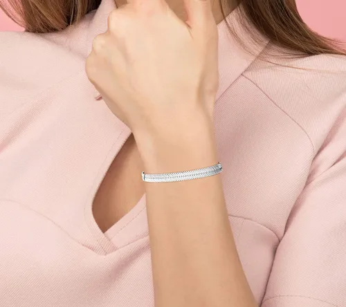 Miniatura 4 de Savlano Pulsera de plata de ley 925 con diseño de espiga plana de serpiente mágica para mujeres y hombres, fabricada en Italia, viene con una caja