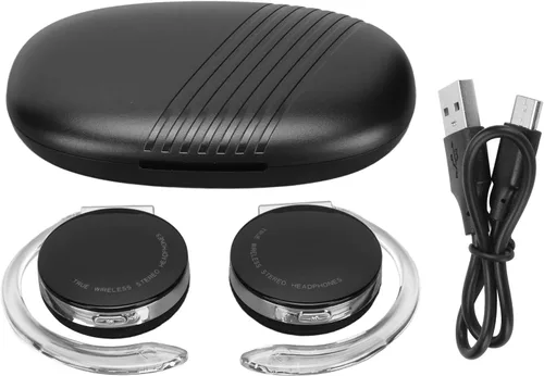 Jectse Auriculares con clip, Bluetooth 5.2 con estuche de carga, modo brillante, llamadas binaurales HD, color negro