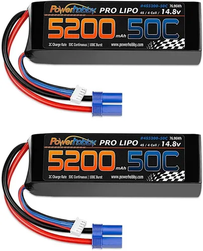 Miniatura 3 de Powerhobby 4S 14.8V 5200mAh 50C Lipo Battery Soft Case 4-Cell w EC5 Plug (2)