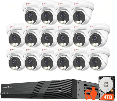 Anpviz Sistema de cámara de seguridad PoE NVR de 16 canales, 12MP 4K 16CH NVR comercial de 4 TB para empresas, 16 cámaras de torreta IP con cable de