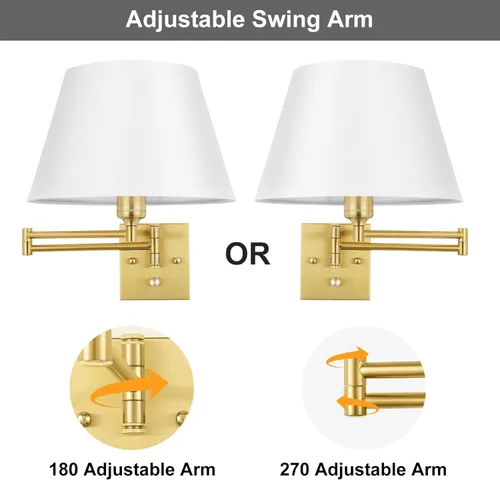 Miniatura 8 de TRLIFE Aplique de pared regulable con control remoto, temperatura de color ajustable de 2700K a 6500K, luces de pared con brazo oscilante de latón