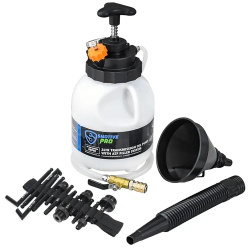 SMOTIVEPRO Bomba de fluido de transmisión automotriz Sistema de llenado ATF Bomba manual de transferencia de fluidos 3L con 12 adaptadores de
